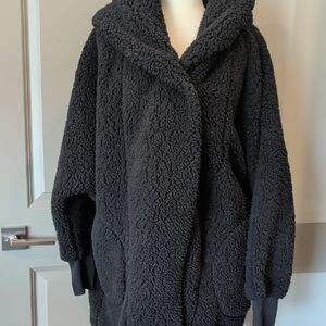 Women's Black Teddy Sherpa Hooded Jacket